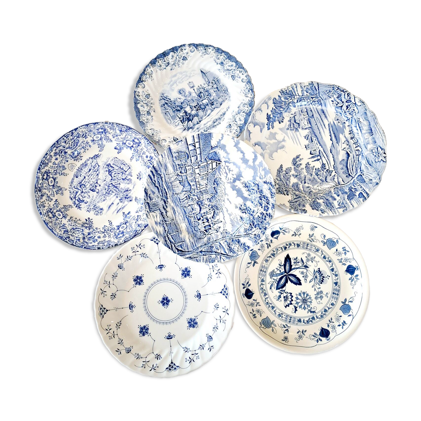 Mismatched antique dinner plates