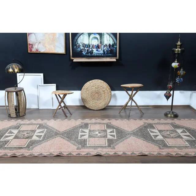 Vintage Turkish Oushak Wool Runner Handmade Wool Runner Rug 123x376