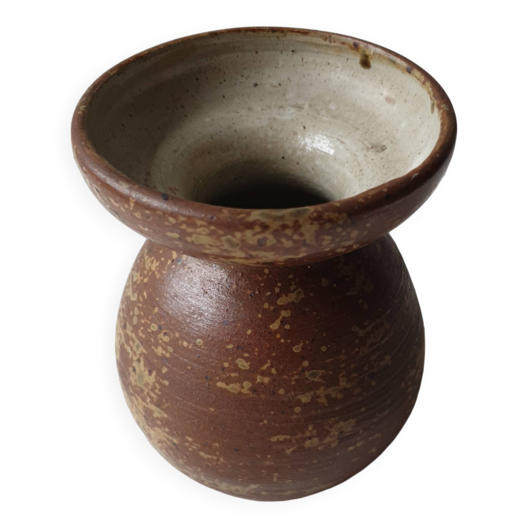 Pyrite stoneware ceramic vase, diabolo shape, signed Monogram Phi