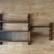 Wooden wall shelves with display case, 1950s