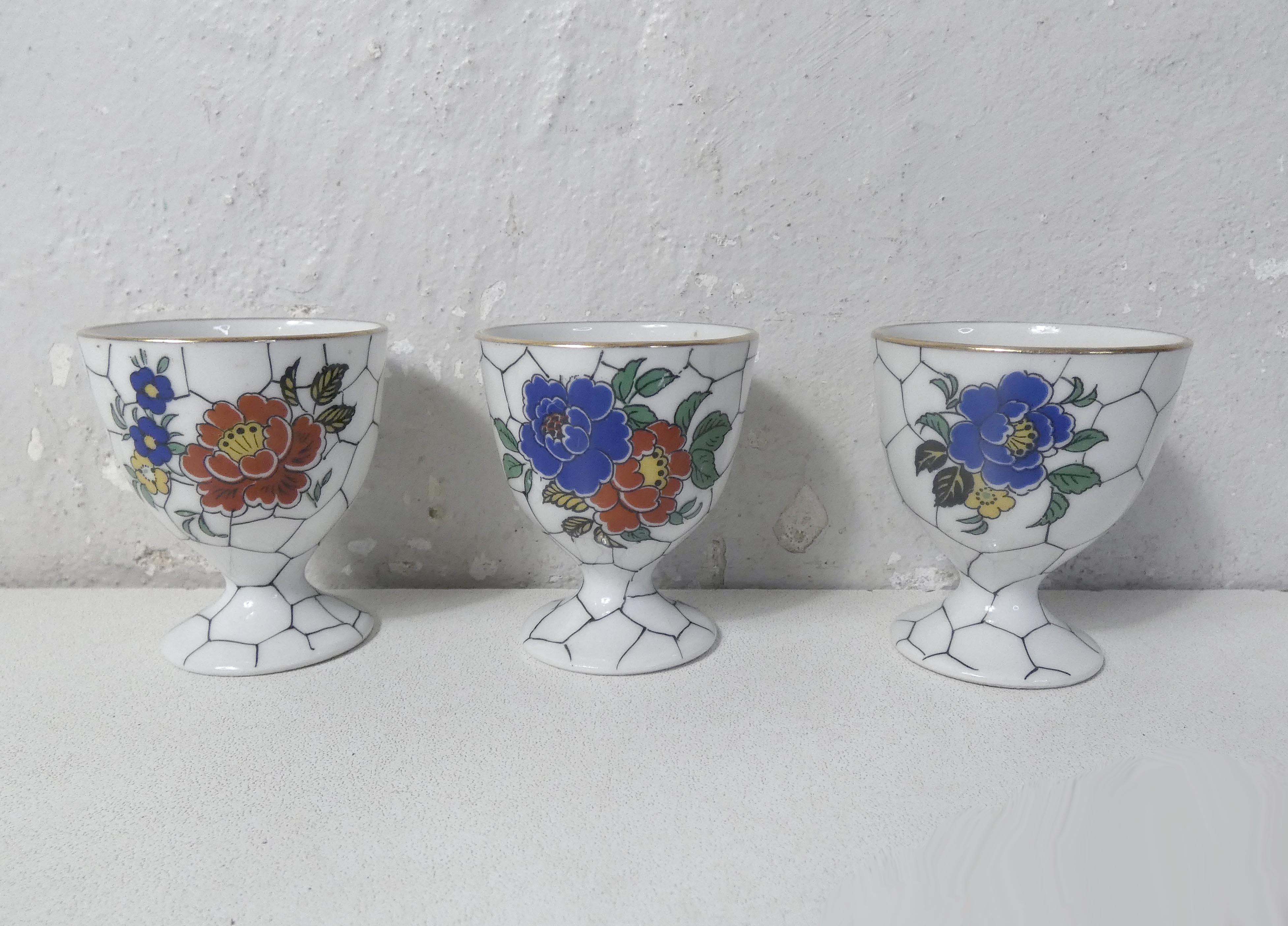 3 coquetiers art nouveau en porcelaine de Limoges
