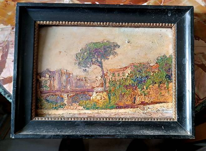 Painting from the late 19th century, impressionist oil on panel.