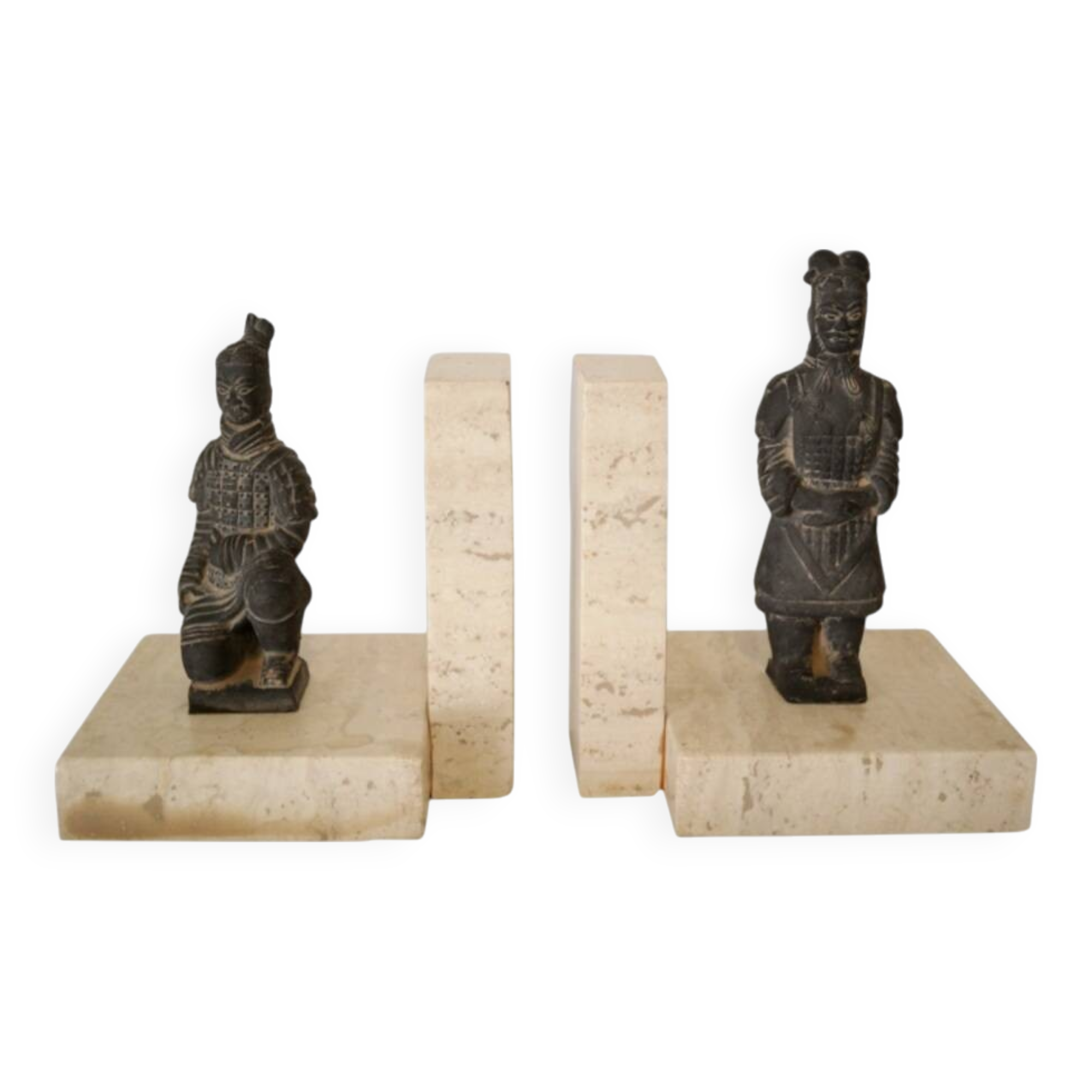 Paire de serre-livres vintage en travertin