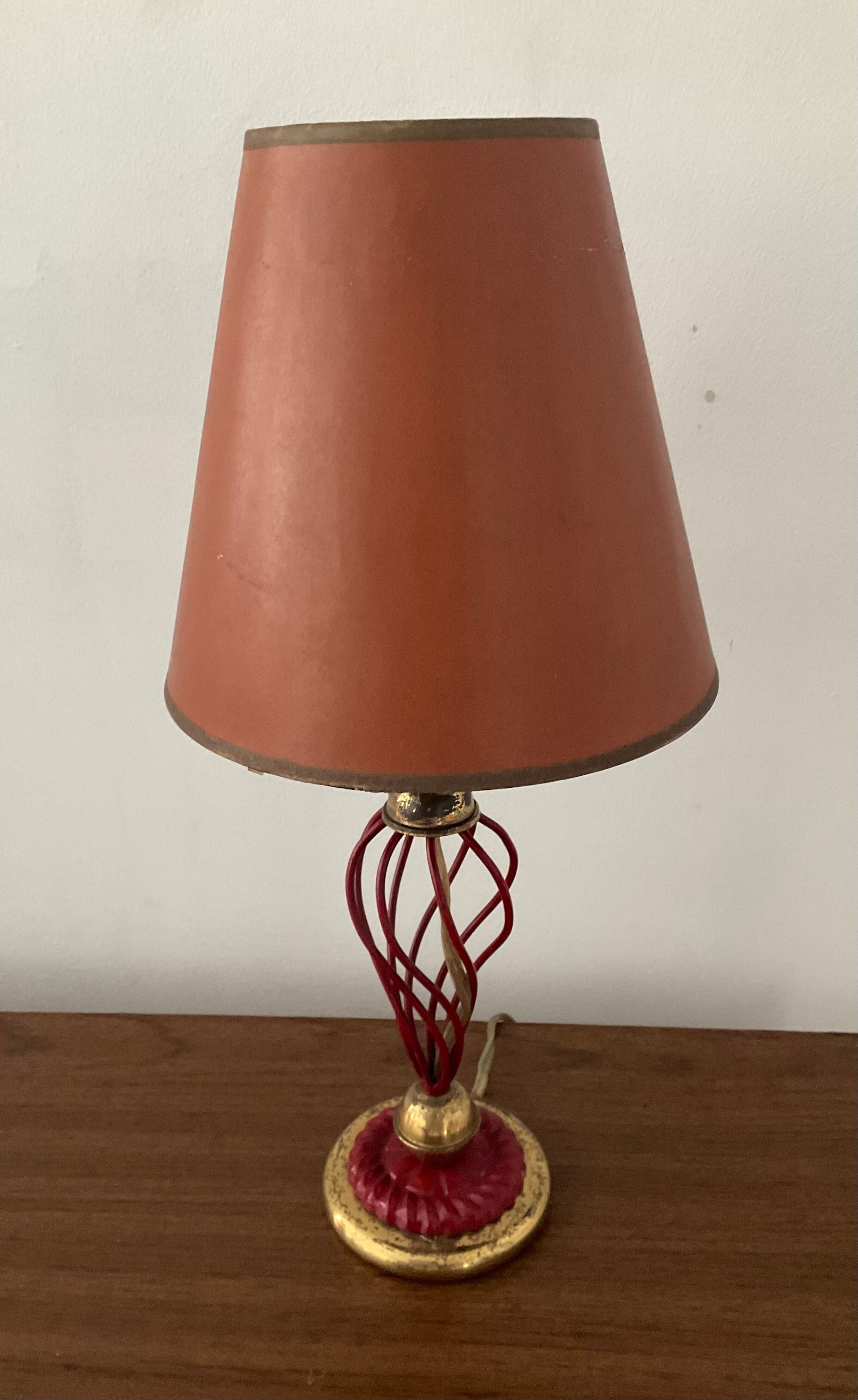 Vintage lamp from the 50s -60s brass and red metal