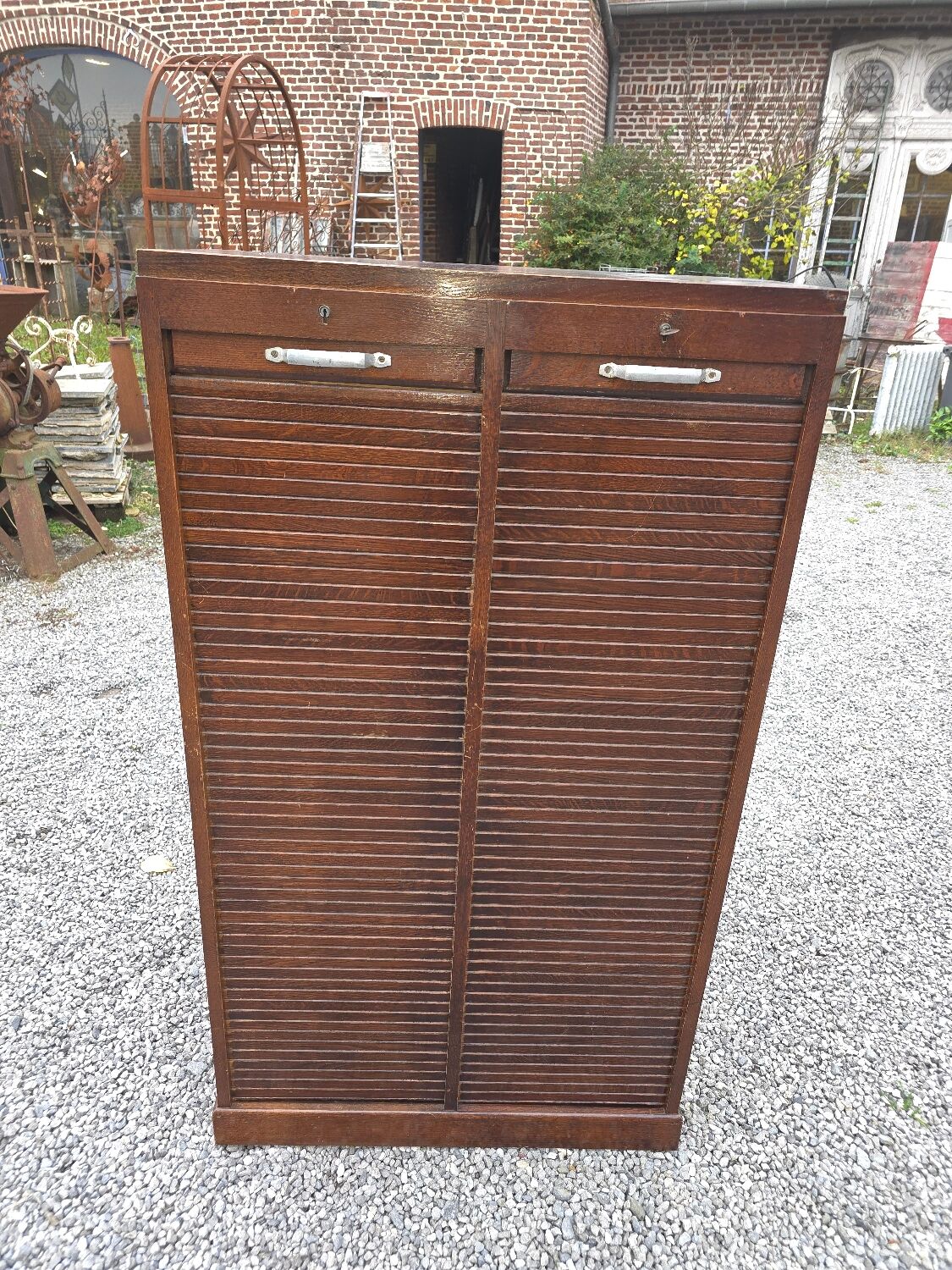 Oak roll-top filing cabinet