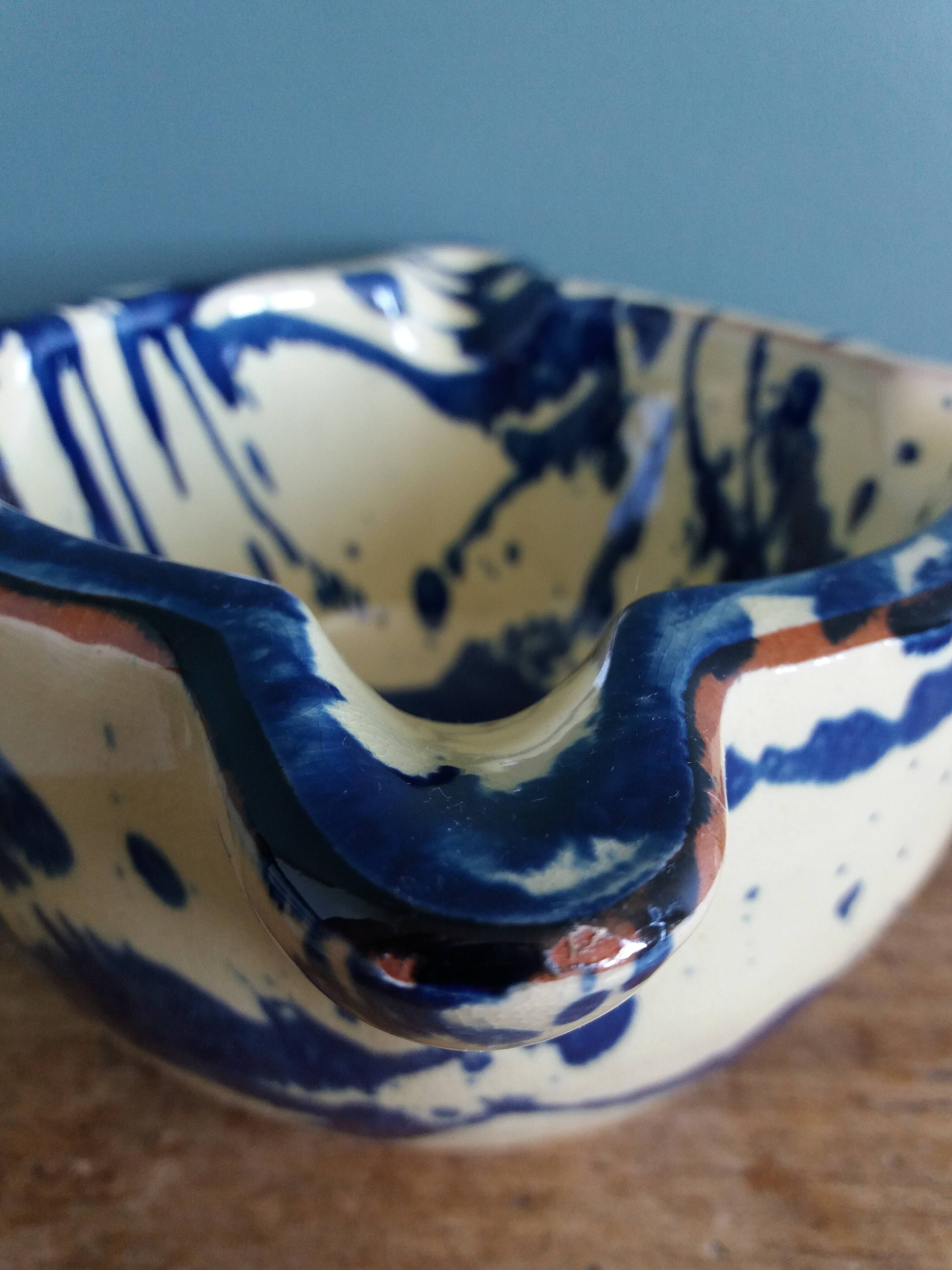 Glazed terracotta mortar and wooden pestle