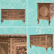 Commode vintage basse Padouk Massif sculpté 1950