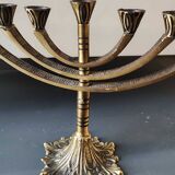 Jerusalem Menorah. Modernist style. In antique gold patinated brass. Dimensions: 15 x 20