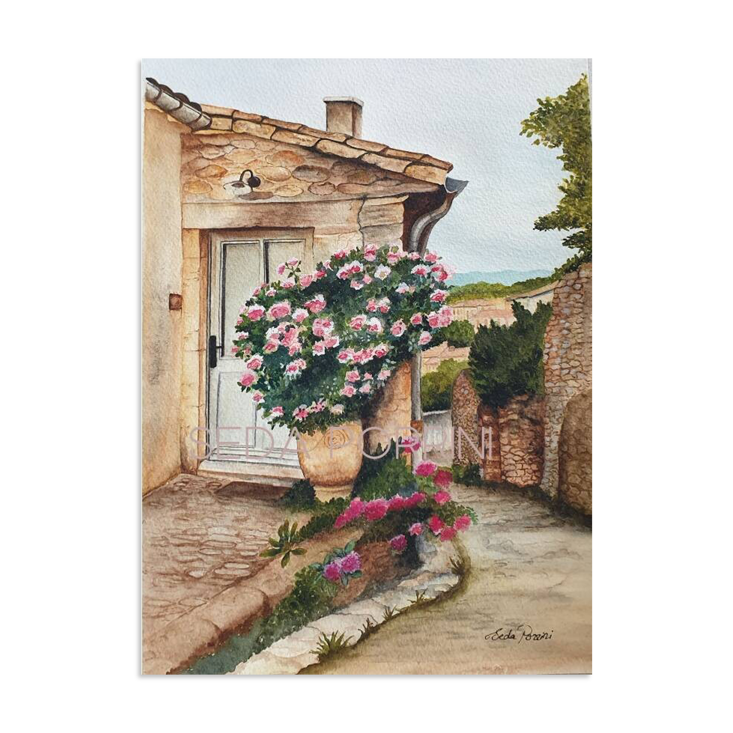 Fine art print of watercolor "Bormes-les-Mimosas"