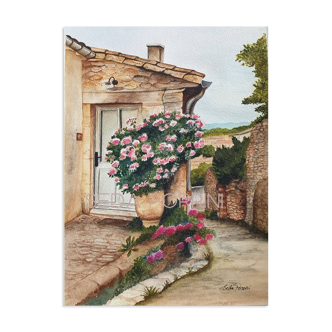 Tirage fine art de l'aquarelle " Bormes-les-Mimosas"
