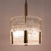 Kalmar Suspension Tambour Drum, Brass, Frosted Textured Glass, Austria, 1960s