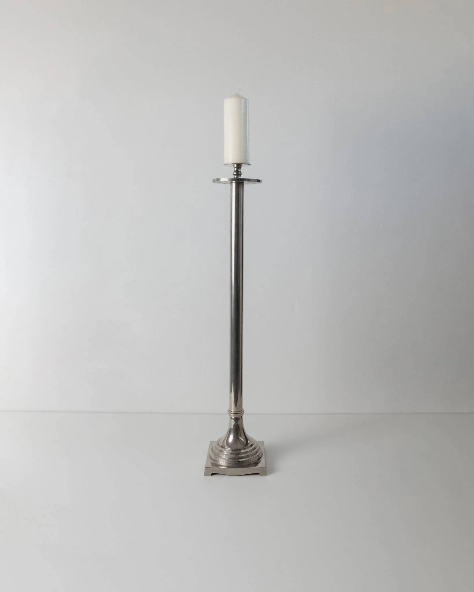 XXL Vintage Art Deco Candlestick in Silver Chrome-Plated Brass, Italy 1930s