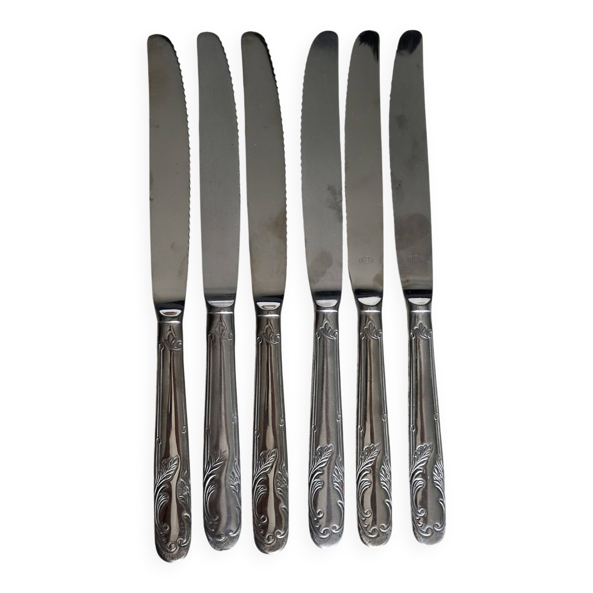 6 antique stainless steel knives - Foliage design