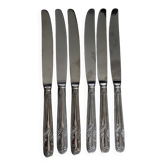 6 couteaux anciens en inox - Décor feuillage