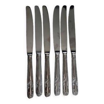 6 couteaux anciens en inox - Décor feuillage