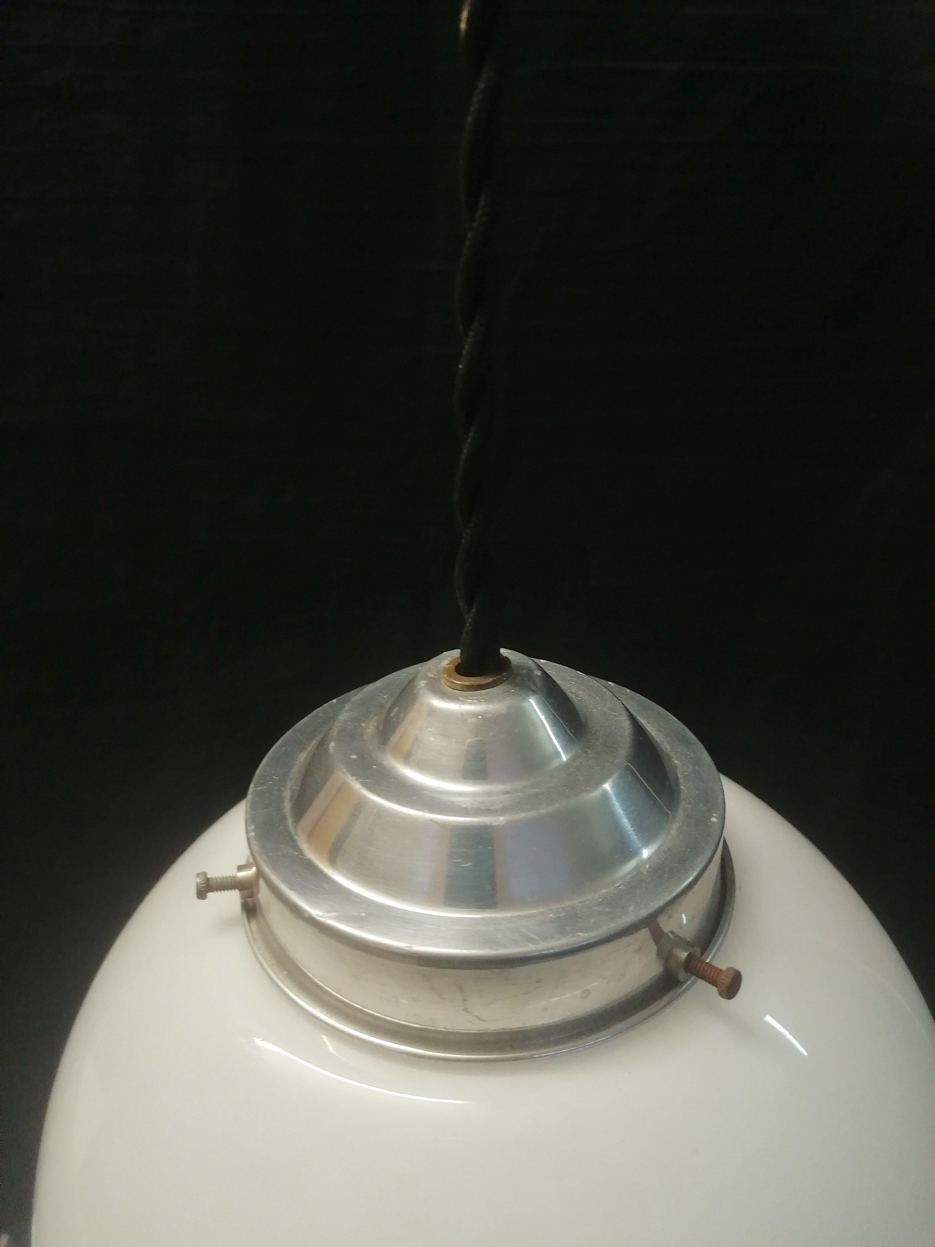 Art Deco Suspension - White Opaline Globe - Porcelain Pavilion -CIRCA 1940