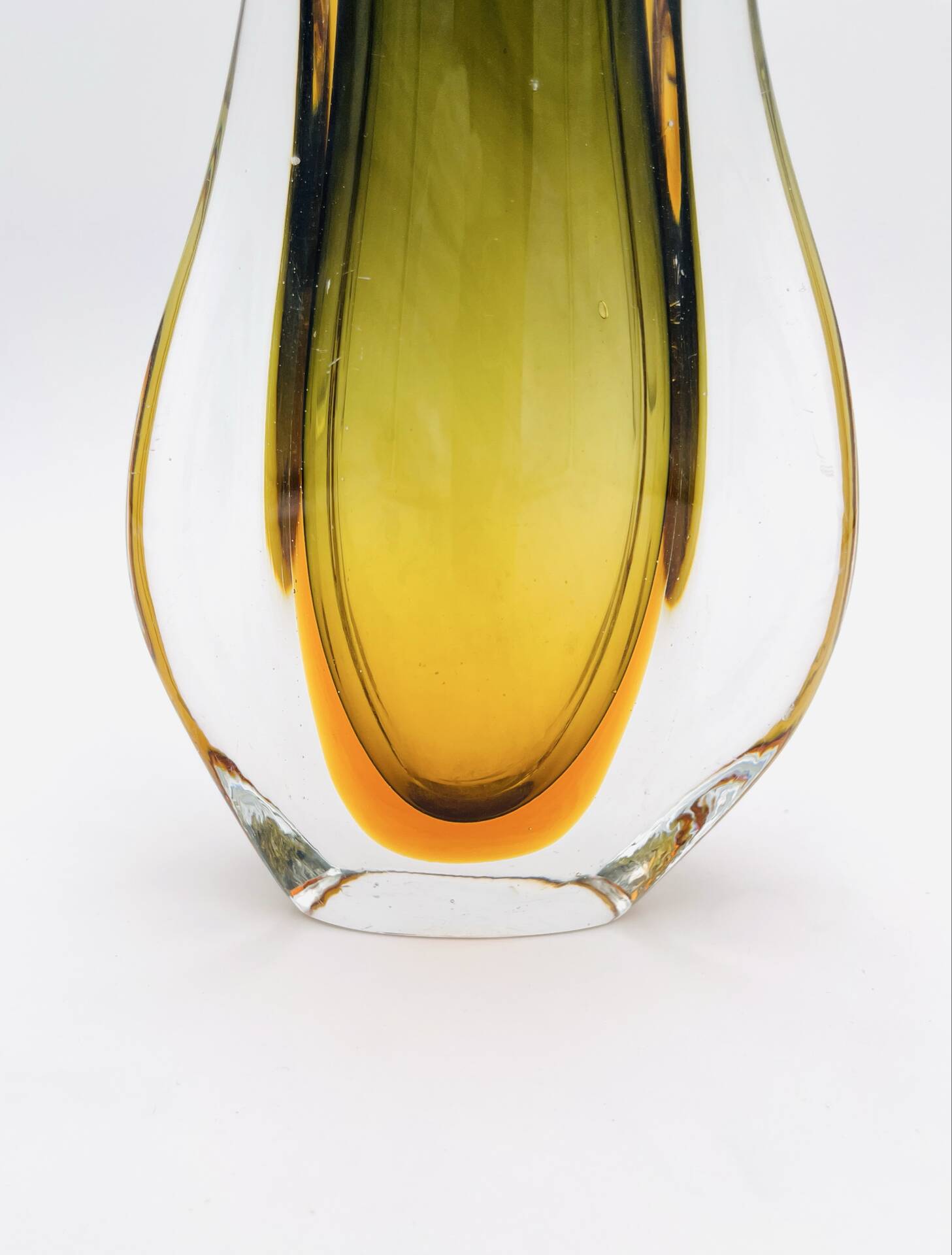 Murano Vase Flavio Poli Seguso Sommerso Green Amber Design 1950s