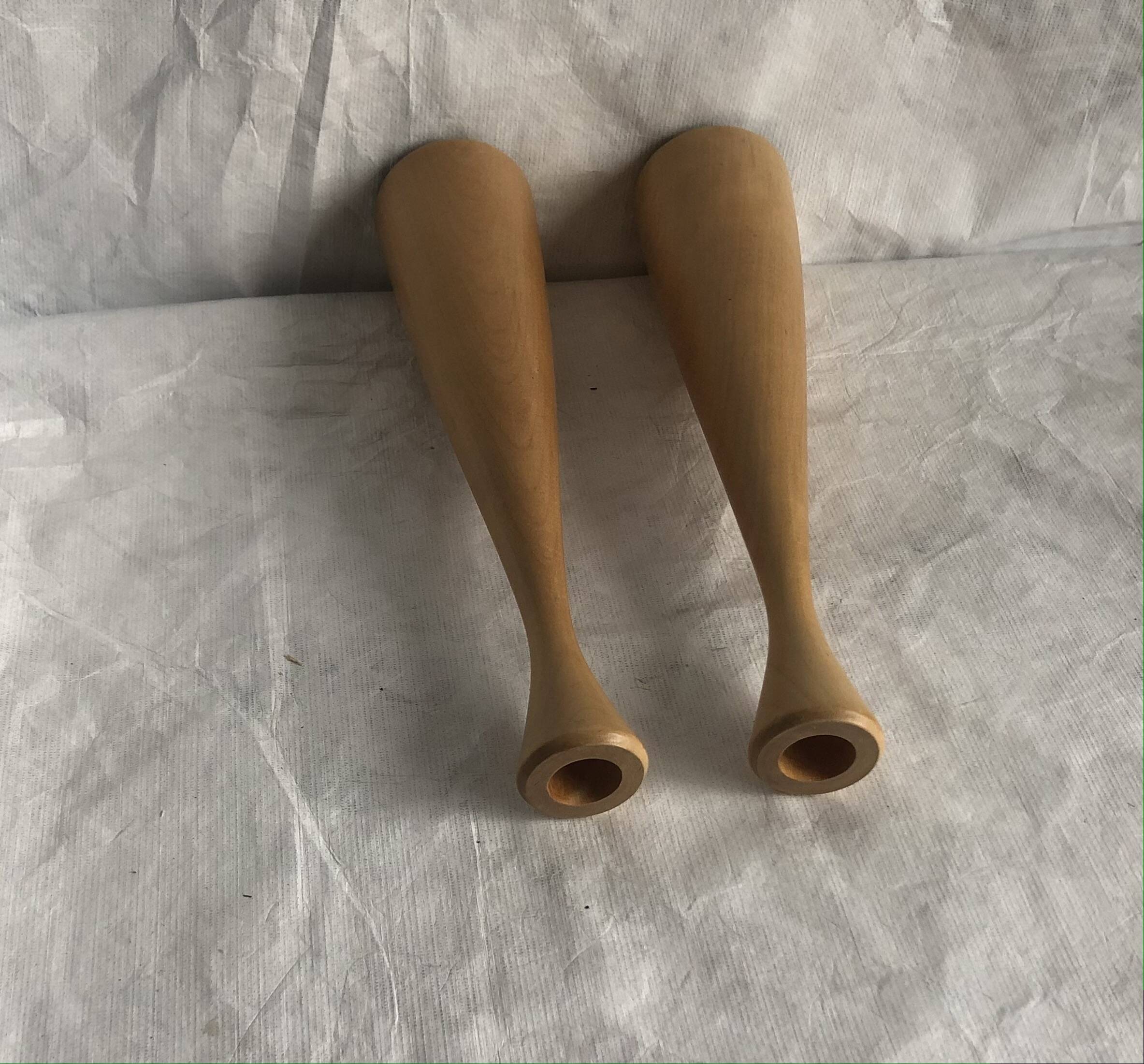 Pair of vintage birch wood candlesticks, Scandinavian design
