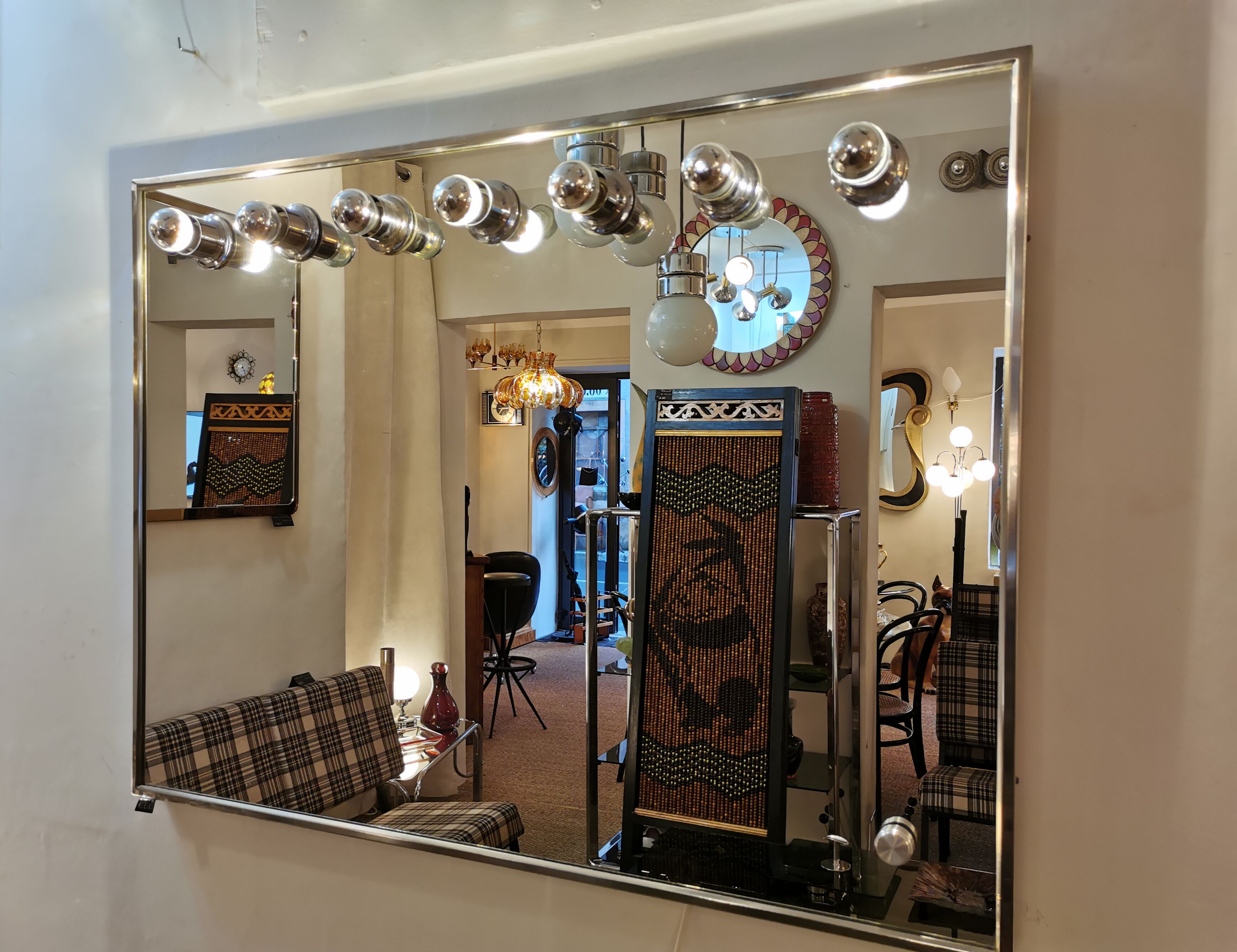 Miroir de loge à 7 spots années 70 100x75cm