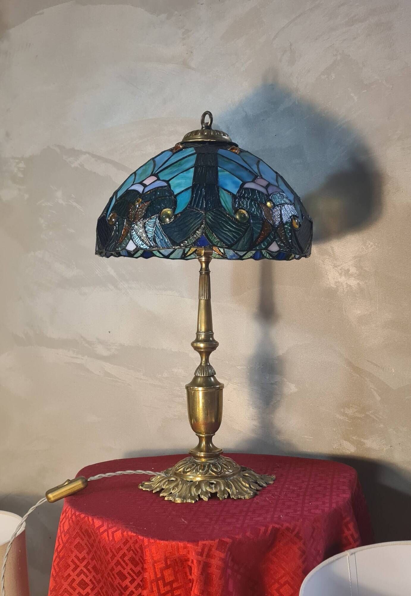 Antique Art Nouveau lamp with genuine bronze base 54x30 glass
