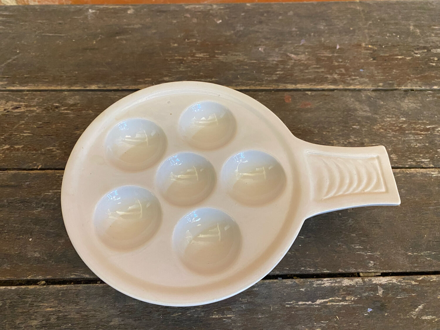 Set of 6 White Vintage Ceramic Escargot Dishes #D854