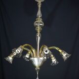 Lustre en verre de Murano vintage, couleur ambre, six lumières, design des années 1950.