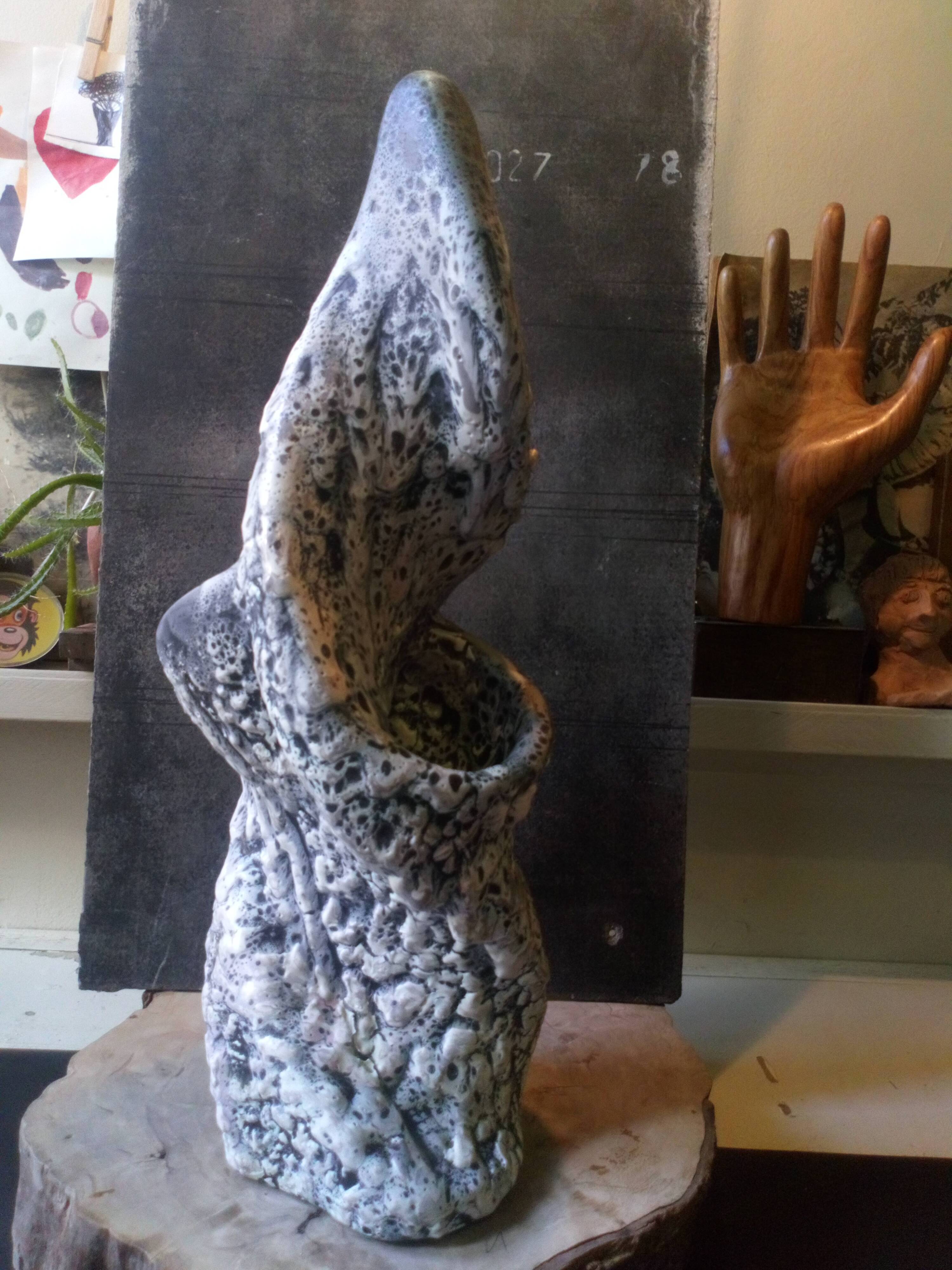 Louis Giraud's twisted double vase in Vallauris ceramic foam