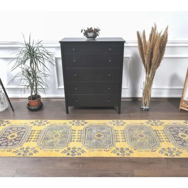 1980s Vintage Turkish Hand-Knotted Floral Runner 77x327