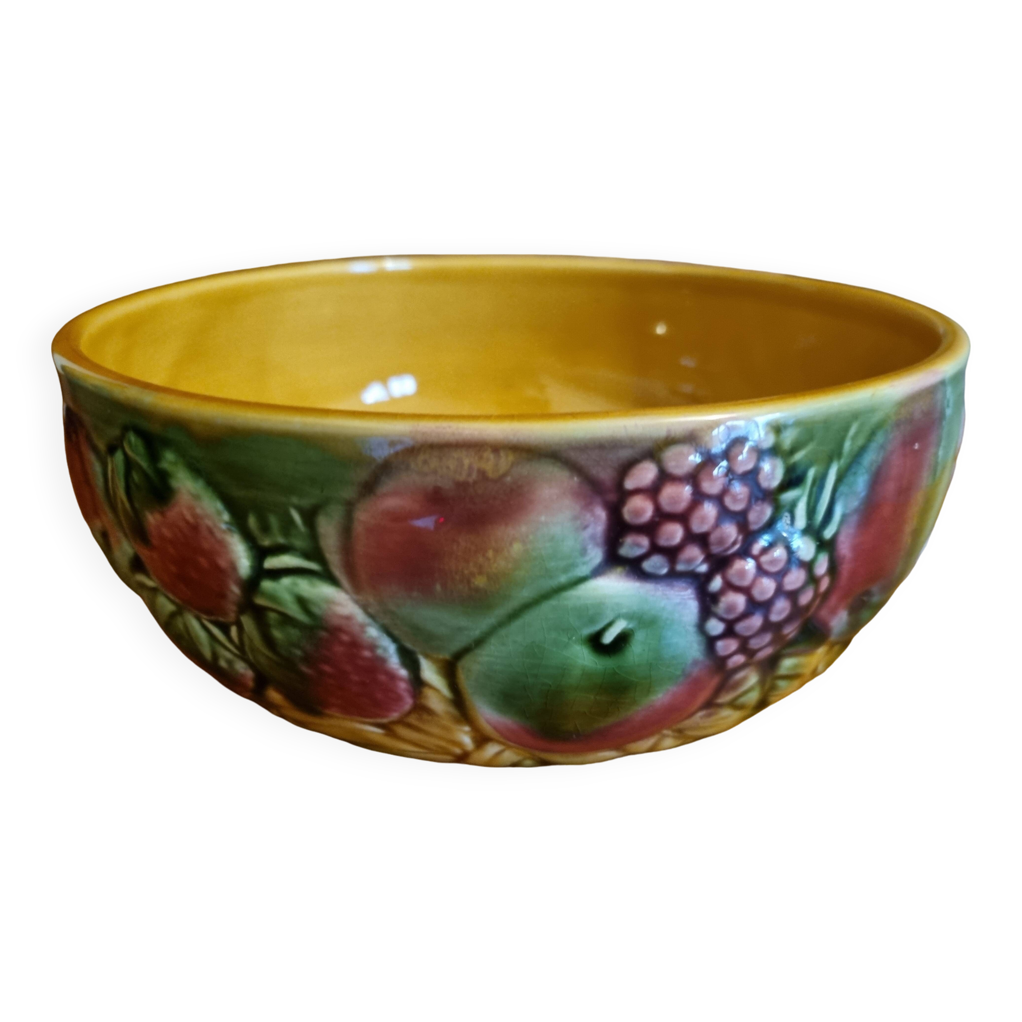 Saladier Barbotine Sarreguemines motif Fruits