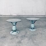 Hollywood Regency Style Brass Patinated Pineapple Side Tables, France, 1970s, Set of 2