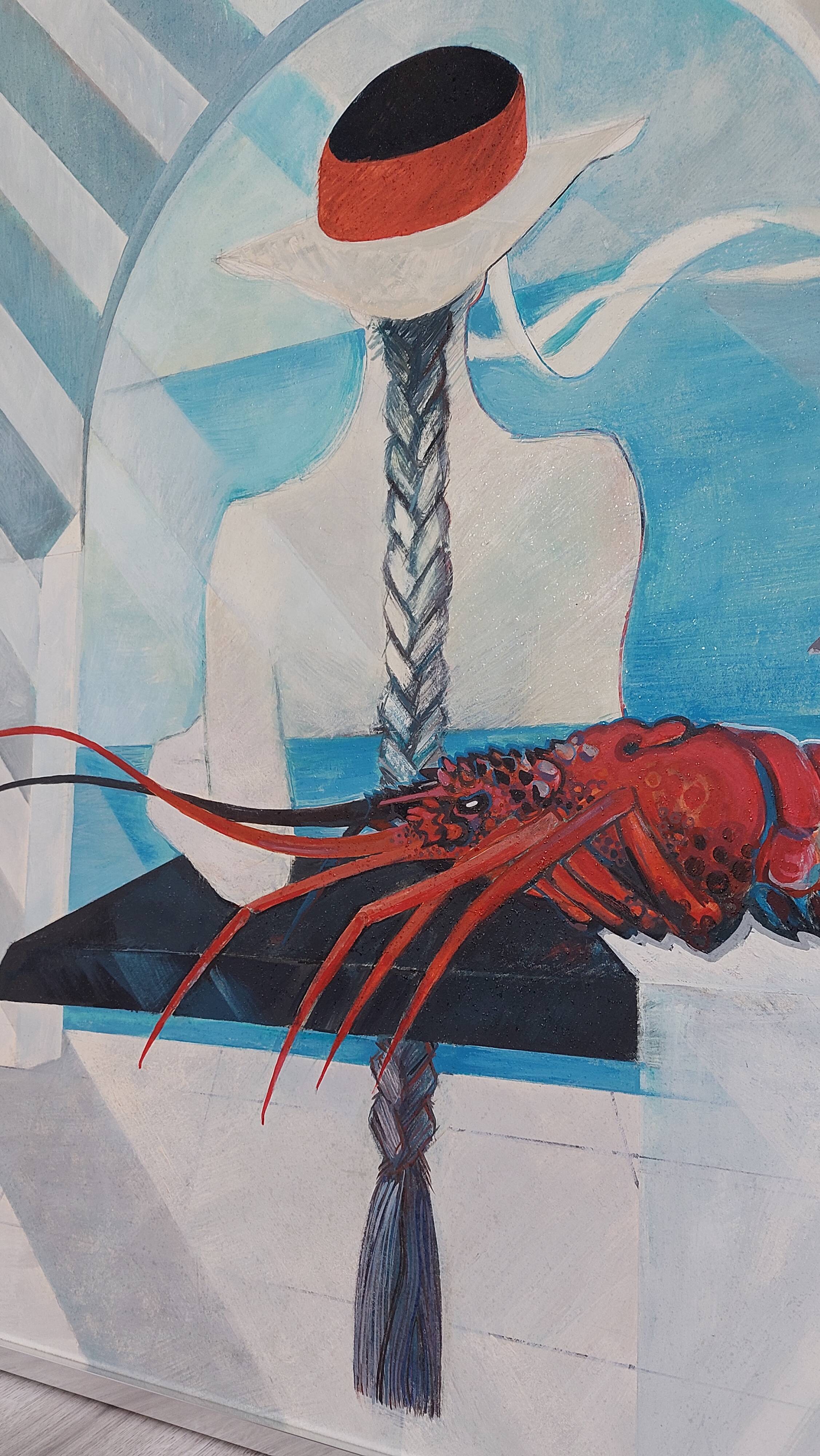 Grande peinture postmoderne de l'artiste Azian Tsang 1987