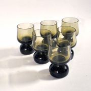 Set of 6 vintage smoked glass shot glasses from Italy, 1970-1980.