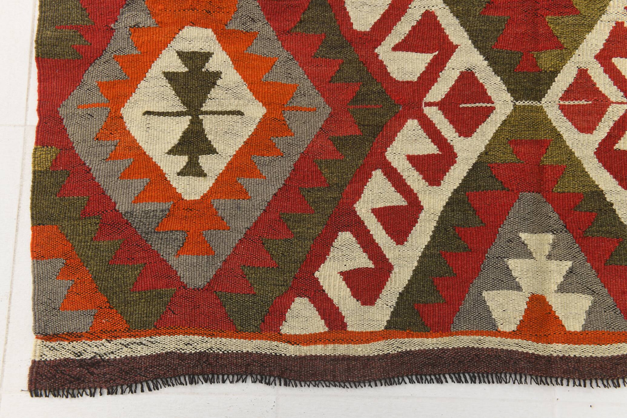 Red & Green Tribal Handmade Turkish Kilim Rug, 163x316Cm