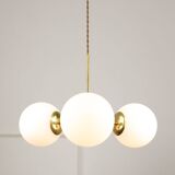 Mid-Century Modern Italian Chandelier in Brass and Opaline Glass, 1960s