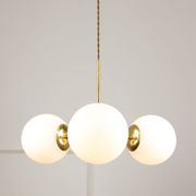 Mid-Century Modern Italian Chandelier in Brass and Opaline Glass, 1960s