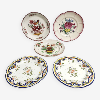 Collection of 5 plates in Faience, décor Strasbourg, Rouen .....