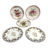 Collection of 5 plates in Faience, décor Strasbourg, Rouen .....