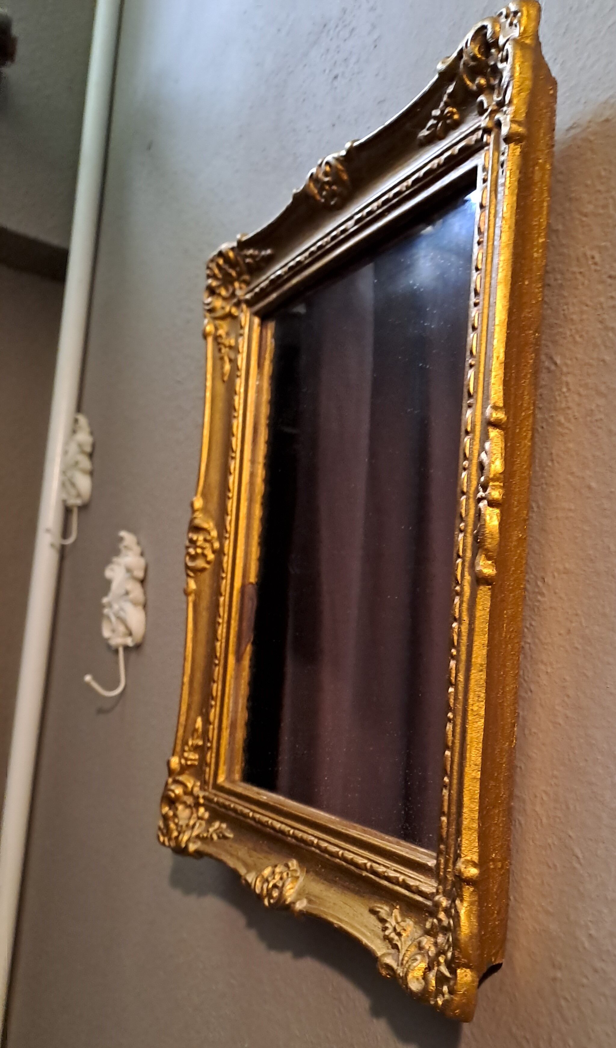 Mirror rectangular wood base and plaster moldings 1920 32x38cm