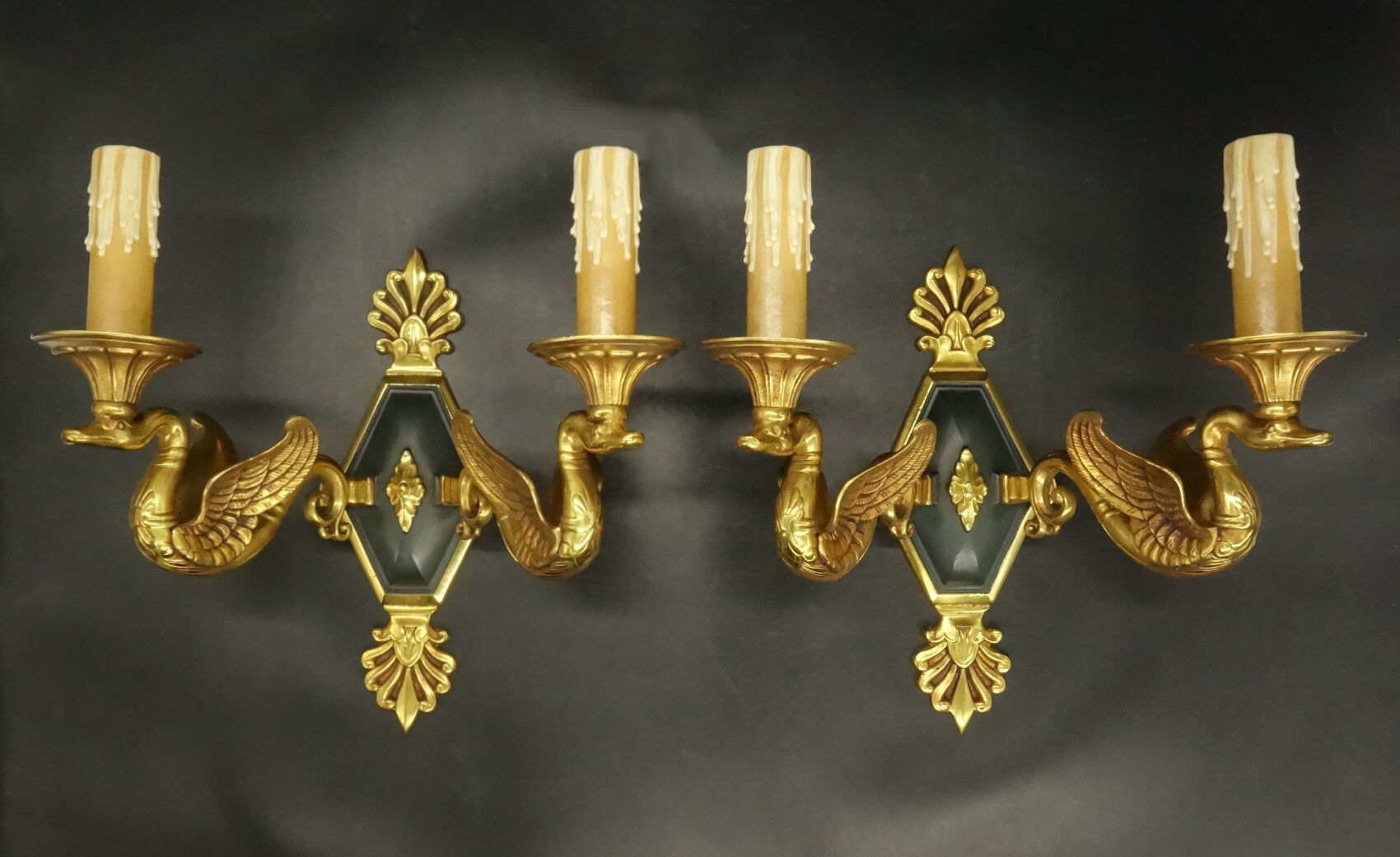 Pair of empire style swan sconces - petitot