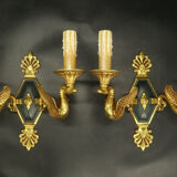 Pair of empire style swan sconces - petitot