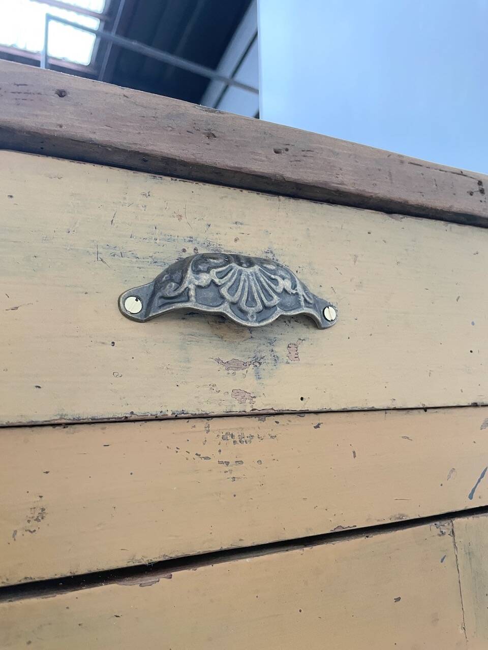 Yellow patina commercial counter from the 50s