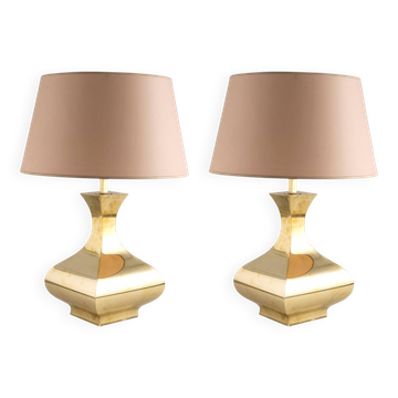 Ensemble de deux lampes de table Hollywood Regency, modèle Piramide, High Society, Italie, années 70