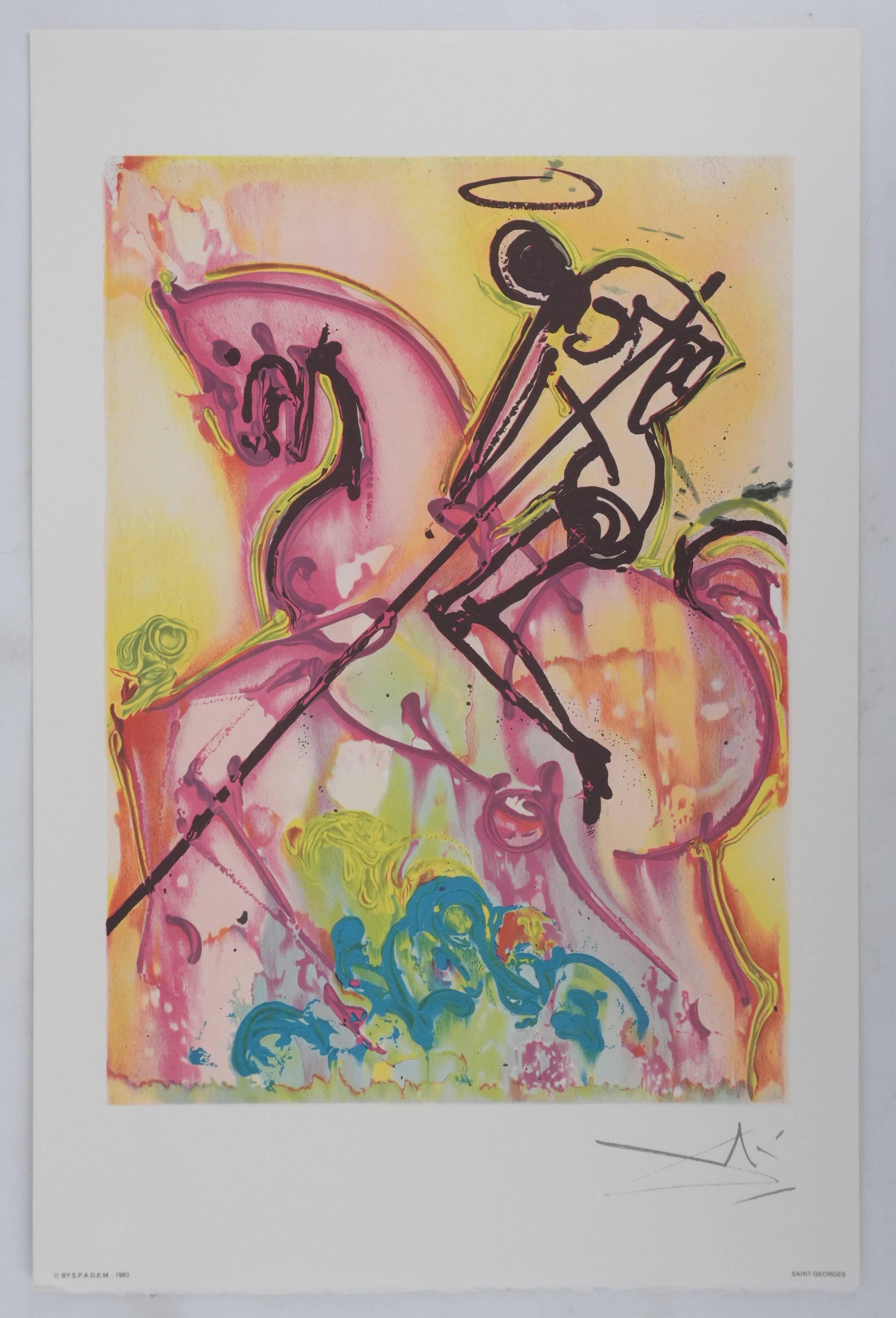 Salvador Dali: Horses, Saint George, signed lithograph