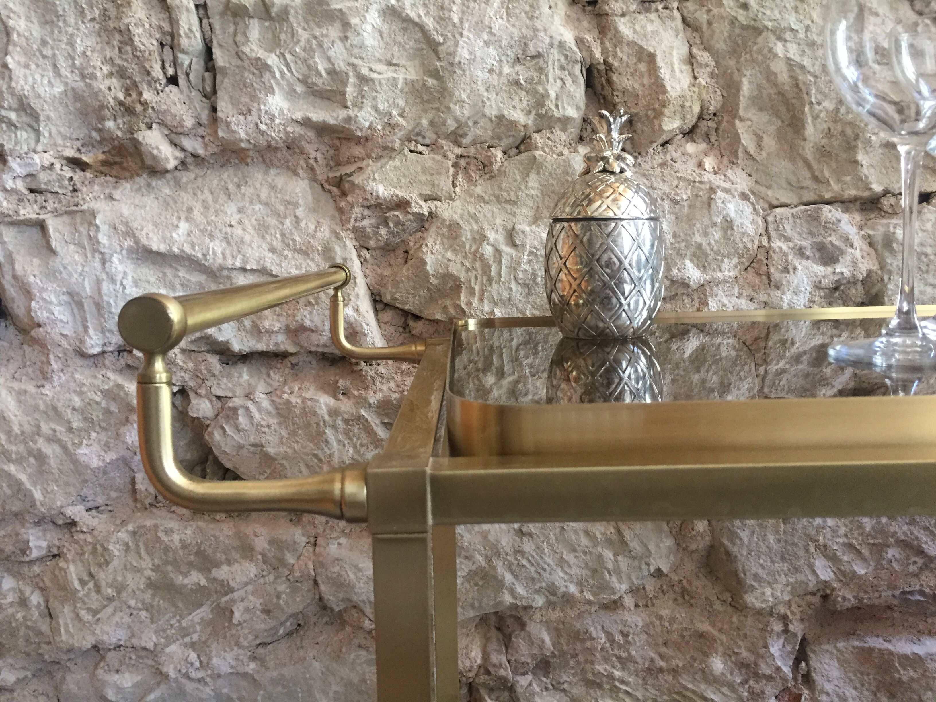 Desserte bar vintage two brass trays