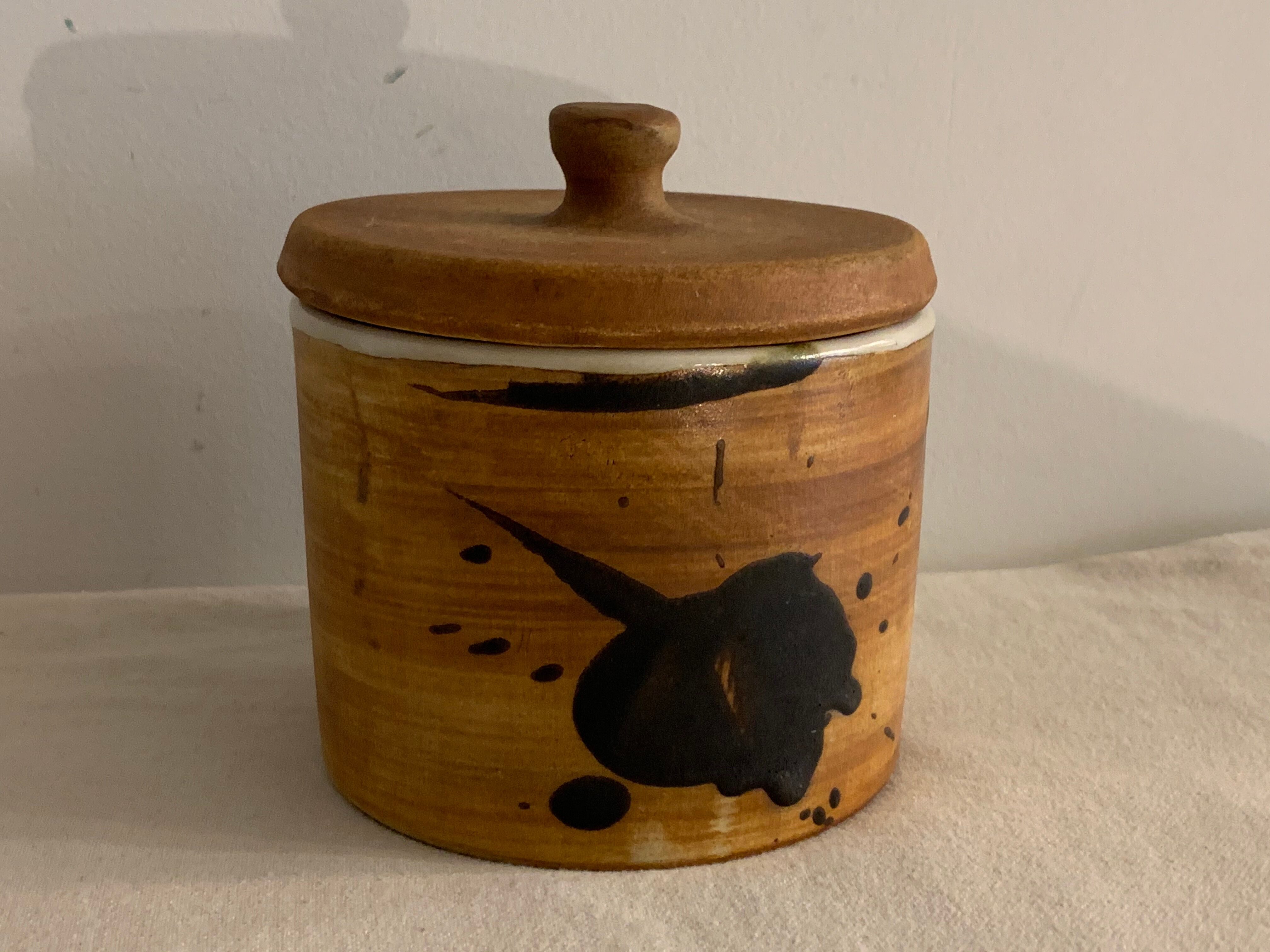 Pot de la Poterie de La Colombe in Vallauris style enamelled sandstone