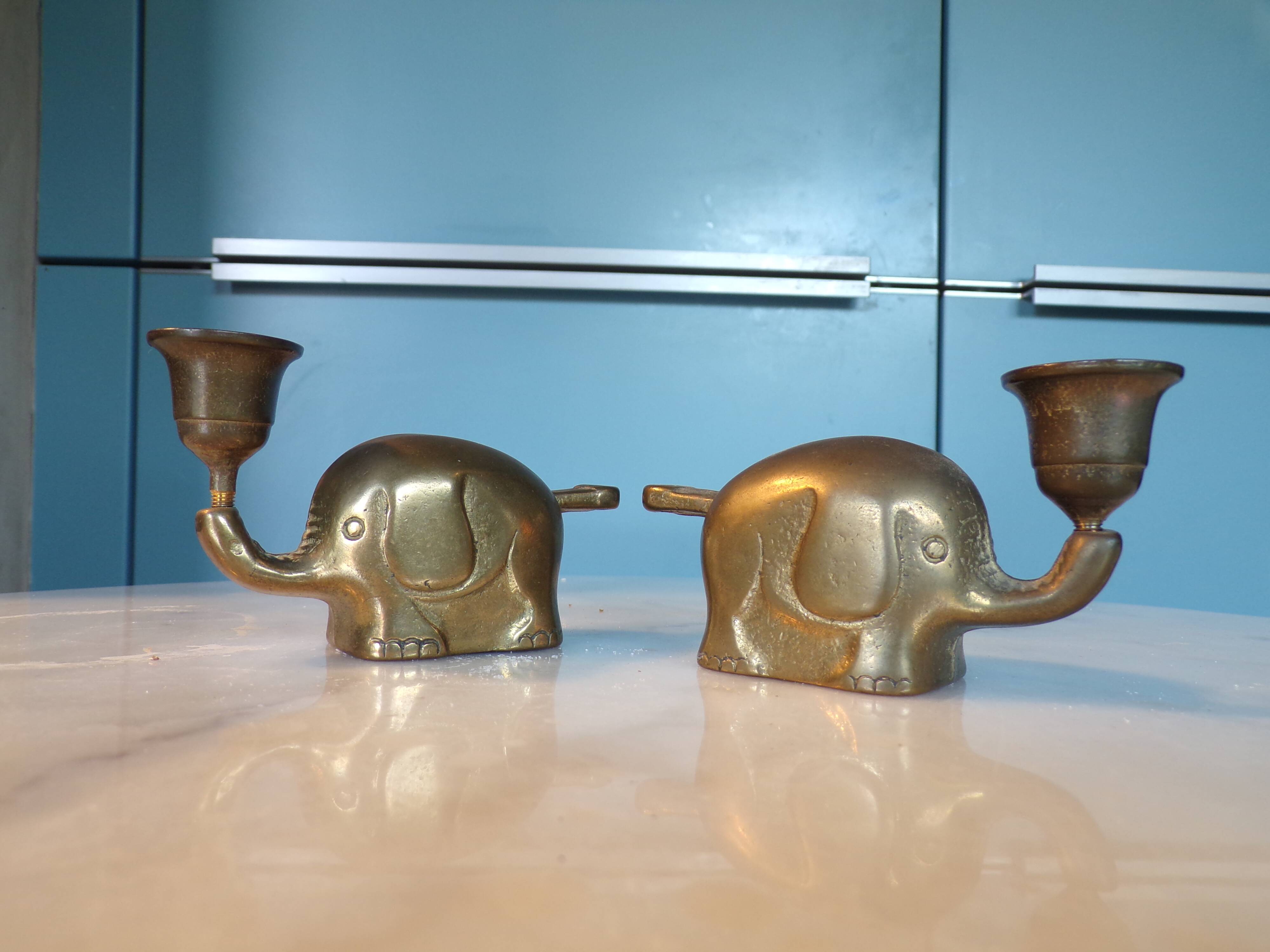 2 vintage Haku elephant candle holders