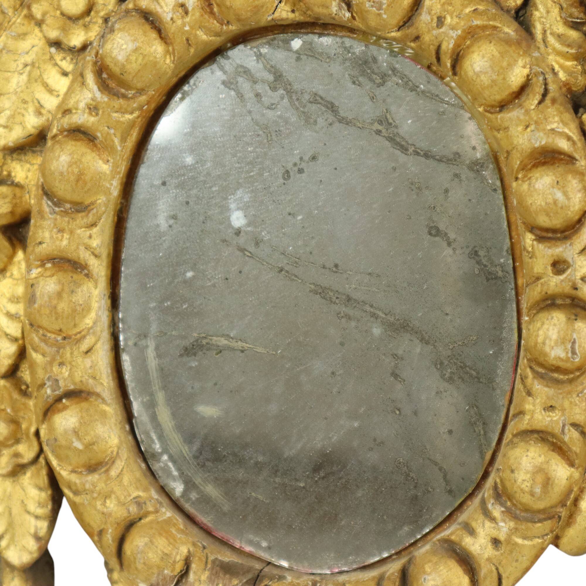 Small Antique Weathered Mirror Gilded Wood 19th Century