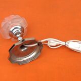 Art deco era table lamp chromed metal tulip in the shape of pink / opaque glass