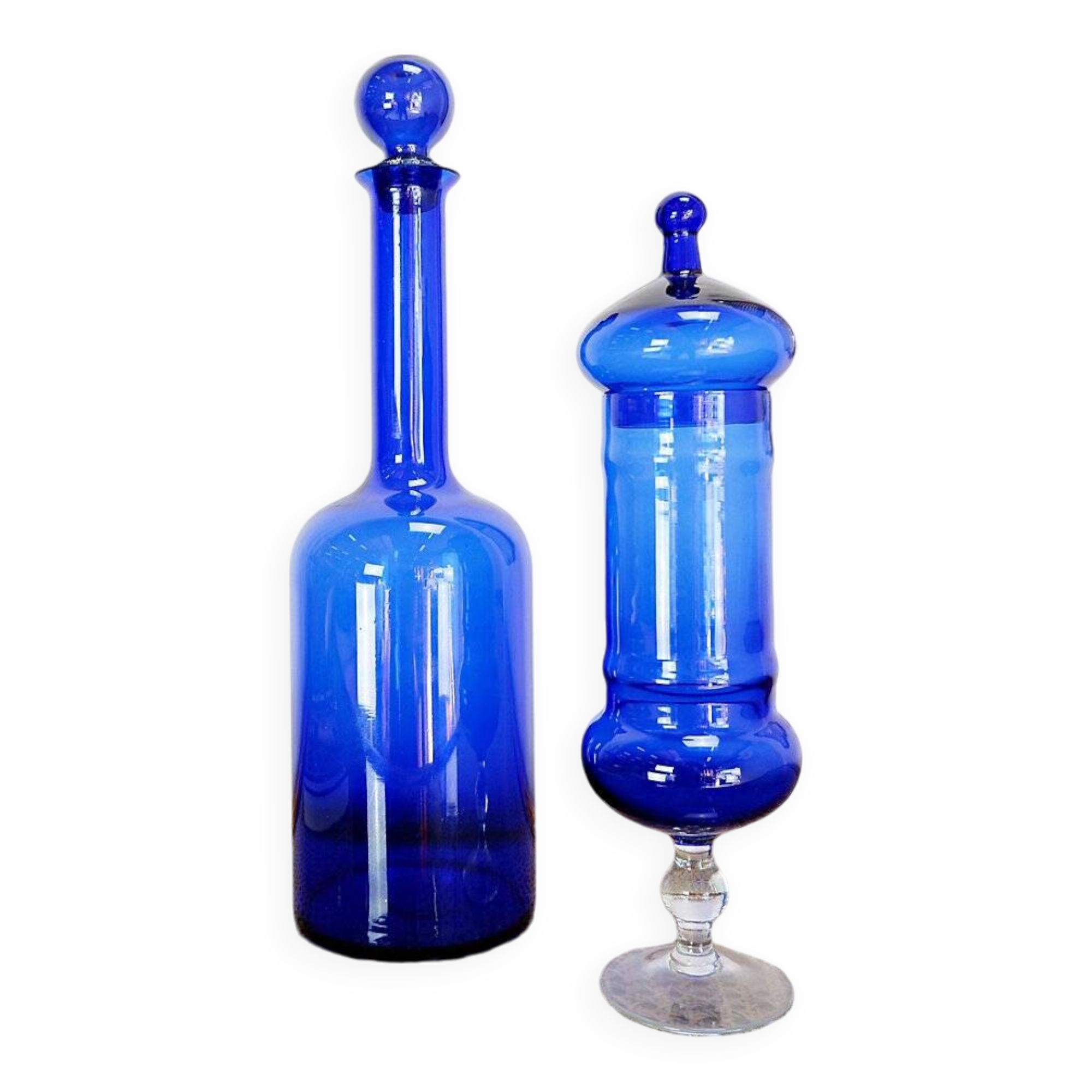 Blue glass carafe and candy box