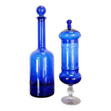 Blue glass carafe and candy box